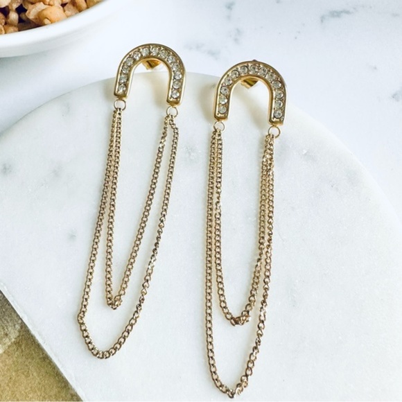2/$30🌵 Rhinestone Crystal Arch Dangle Chain Loop Earrings Cute NEW Delicate - Picture 3 of 6